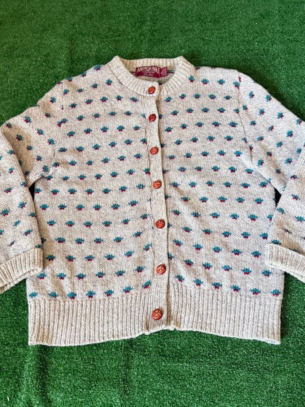 Vintage 90s American Eagle Floral Cardigan Wool Blend Knit Sweater M Cottagecore